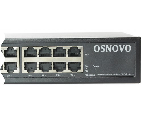 OSNOVO PoE-инжектор Gigabit Ethernet на 24 порта, PoE на порт - до 30W, суммарно до 370W