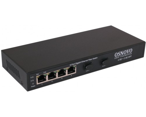 Коммутатор OSNOVO Гигабитный коммутатор на 6 портов, 4*10/100/1000Base-T, 2*SFP 1000Base-FX