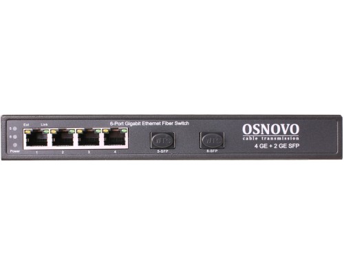 Коммутатор OSNOVO Гигабитный коммутатор на 6 портов, 4*10/100/1000Base-T, 2*SFP 1000Base-FX