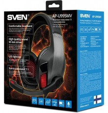 Гарнитура Sven AP-U995MV SV-016357 проводная, звук 7.1, 20-20000 Гц, 32 Ом, 108 дБ, USB, 30-16000 Гц, -58 дБ, 50 мм, LED-посветка, черная                                                                                                                 