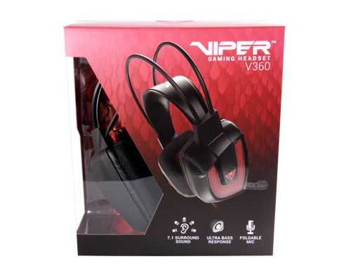 Гарнитура Patriot Viper V360 проводная, стерео, 20-20000 Гц, 32 Ом, 97 дБ, USB, 100-10000 Гц, -44 дБ, подсветка, цвет  черный/красный