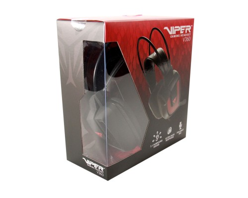 Гарнитура Patriot Viper V360 проводная, стерео, 20-20000 Гц, 32 Ом, 97 дБ, USB, 100-10000 Гц, -44 дБ, подсветка, цвет  черный/красный