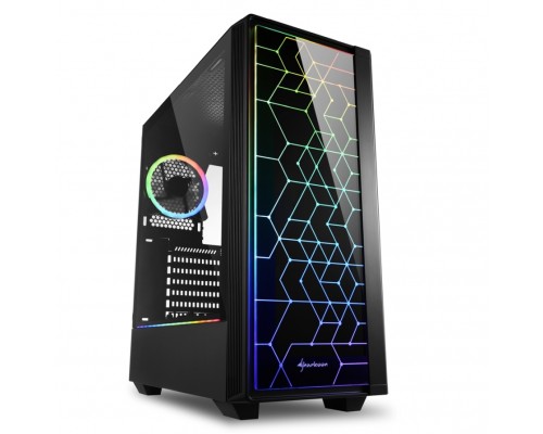 Корпус Sharkoon LIT 100 RGB ATX, mATX, Mini-ITX, Midi-Tower,1 х USB 2.0, 2 x USB 3.0, Audio, 2 x 120mm fan, без БП, с окном, подсветка, металл, цвет  черный