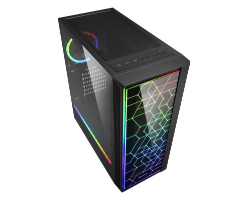 Корпус Sharkoon LIT 100 RGB ATX, mATX, Mini-ITX, Midi-Tower,1 х USB 2.0, 2 x USB 3.0, Audio, 2 x 120mm fan, без БП, с окном, подсветка, металл, цвет  черный