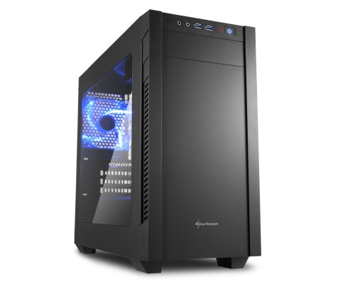 Корпус Sharkoon S1000 window mATX, Mini-ITX, Mini-Tower, 2 x USB 3.0, Audio, 2 x 120mm fan, без БП, с окном, металл, цвет  черный