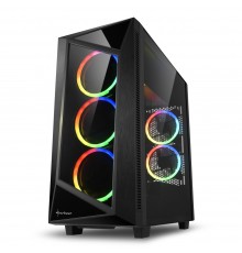 Корпус Sharkoon REV200 RGB ATX, mATX, Mini-ITX, Midi-Tower, 2 x USB 2.0, 2 x USB 3.0, Audio, 5x 120mm fan, без БП, RGB, сталь/стекло, черный                                                                                                              