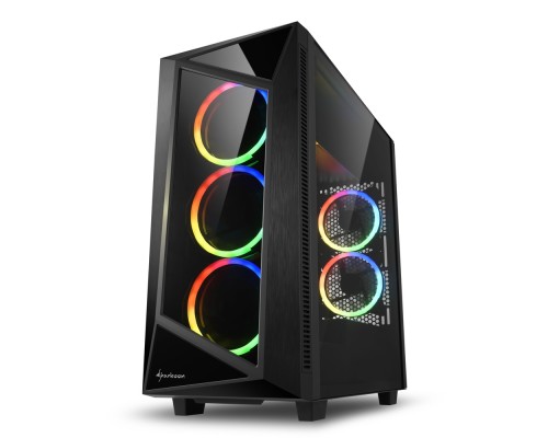 Корпус Sharkoon REV200 RGB ATX, mATX, Mini-ITX, Midi-Tower, 2 x USB 2.0, 2 x USB 3.0, Audio, 5x 120mm fan, без БП, RGB, сталь/стекло, черный