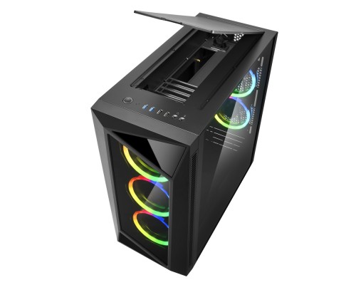 Корпус Sharkoon REV200 RGB ATX, mATX, Mini-ITX, Midi-Tower, 2 x USB 2.0, 2 x USB 3.0, Audio, 5x 120mm fan, без БП, RGB, сталь/стекло, черный