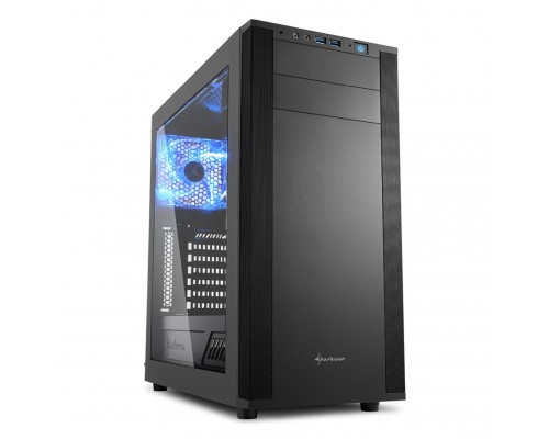 Корпус Sharkoon M25-W BLACK blue led ATX, mATX, Mini-ITX, Midi-Tower, 2 x USB 3.0, Audio, 2 x 120mm fan, без БП, с окном, металл, цвет  черный