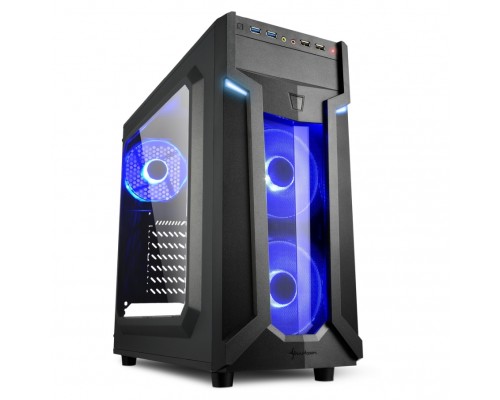 Корпус Sharkoon VG6-W blue ATX, mATX, Mini-ITX, Midi-Tower, 3x 120mm fan, led blue, 2x USB 2.0, 2x USB 3.0, Audio, без БП, сталь, черный