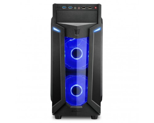 Корпус Sharkoon VG6-W blue ATX, mATX, Mini-ITX, Midi-Tower, 3x 120mm fan, led blue, 2x USB 2.0, 2x USB 3.0, Audio, без БП, сталь, черный