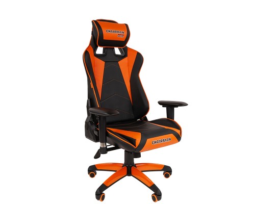 Игровое кресло Chairman game 44 компьютерное, до 120 кг, экокожа/пластик, 3D, наклон до 180 градусов, цвет  черный/оранжевый