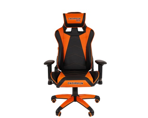 Игровое кресло Chairman game 44 компьютерное, до 120 кг, экокожа/пластик, 3D, наклон до 180 градусов, цвет  черный/оранжевый