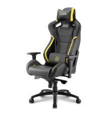 Игровое кресло Sharkoon Shark Zone GS10 компьютерное, до 120 кг, кожа PU+PVC, сталь, 3D, раскладывание спинки на 160°, цвет  черный/желтый                                                                                                                