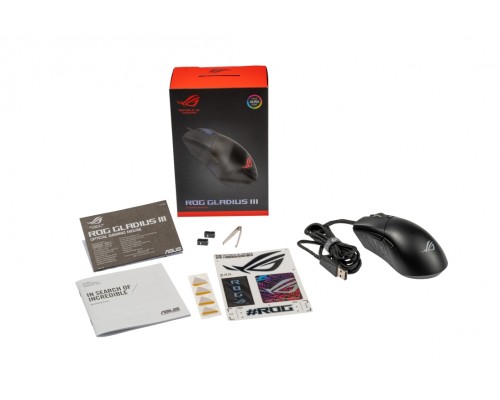 Мышь ASUS ROG Gladius III 90MP0270-BMUA00 оптическая, проводная, 19000 dpi, USB, 6 кн, RGB подсветка, цвет  черный