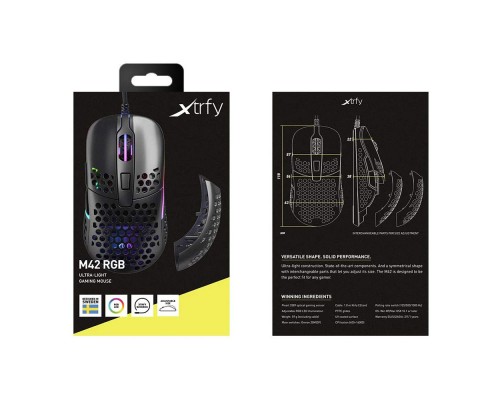 Мышь Xtrfy M42-RGB black оптическая, проводная, 16000 dpi, USB, PixArt 3389, RGB подсветка, цвет  черный