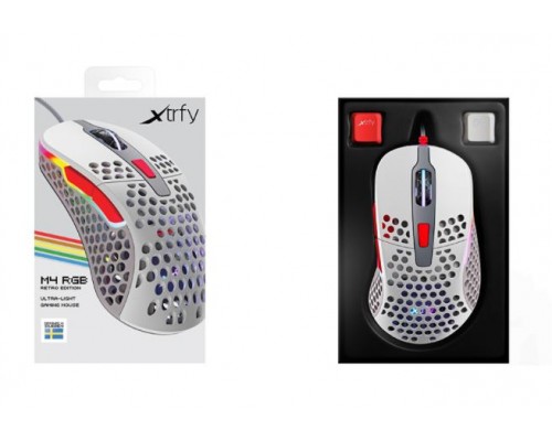 Мышь Xtrfy M4 XG-M4-RGB Retro оптическая, проводная, 16000 dpi, USB, PixArt 3389, RGB подсветка, цвет  серый