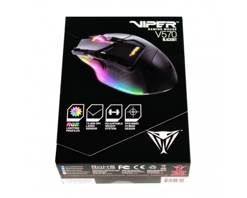 Мышь Patriot Viper V570 Blackout Edition PV570LUXWAK лазерная, 12000 dpi, подсветка RGB цвет  черный