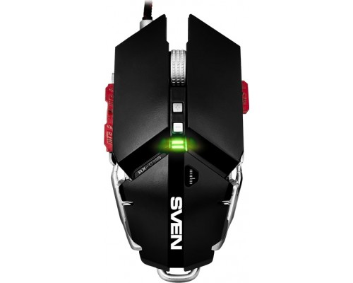 Мышь Sven RX-G985 SV-015992 оптическая, проводная, 4000 dpi, USB, 10 кн., RGB подсветка, алюминиевый корпус, черная/серебристая