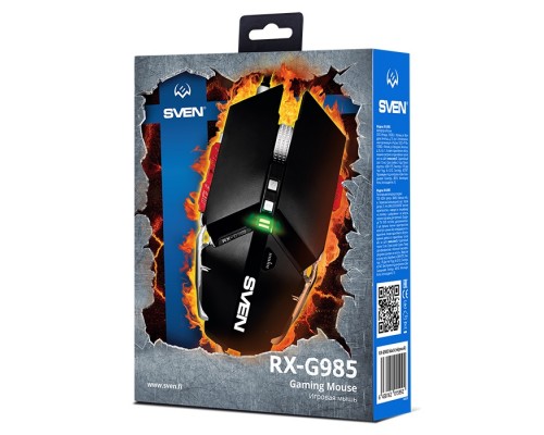 Мышь Sven RX-G985 SV-015992 оптическая, проводная, 4000 dpi, USB, 10 кн., RGB подсветка, алюминиевый корпус, черная/серебристая