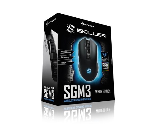 Мышь Sharkoon Skiller SGM3 white оптическая, беспроводная/проводная, 6000 dpi, 2.4 GHz/USB, подсветка RGB, цвет  белый/черный