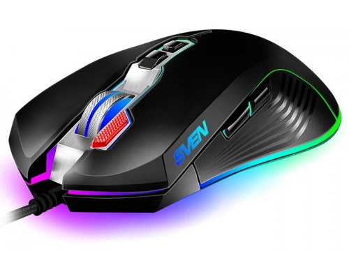 Мышь Sven RX-G850 SV-019297 оптическая, проводная, 6400 dpi, USB, 8 кн., RGB подсветка, SoftTouch, цвет  черный