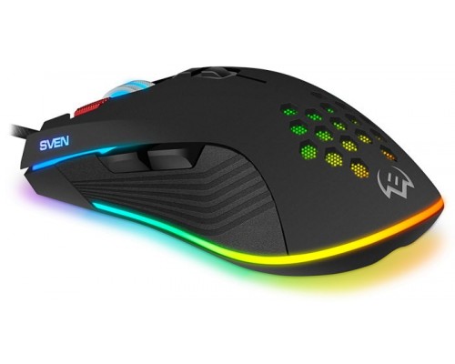 Мышь Sven RX-G850 SV-019297 оптическая, проводная, 6400 dpi, USB, 8 кн., RGB подсветка, SoftTouch, цвет  черный