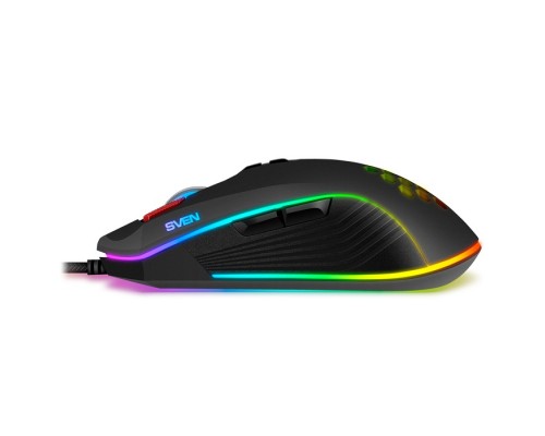 Мышь Sven RX-G850 SV-019297 оптическая, проводная, 6400 dpi, USB, 8 кн., RGB подсветка, SoftTouch, цвет  черный