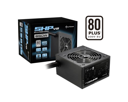 Блок питания Sharkoon SHP V2 650W, 650 Вт, ATX 2.3, 120х120 mm Fan, 4x SATA, 2x PCI-E, 1x CPU, 200-240 В, 20+4 pin, 80 PLUS White 230V