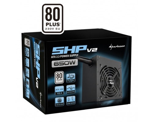 Блок питания Sharkoon SHP V2 650W, 650 Вт, ATX 2.3, 120х120 mm Fan, 4x SATA, 2x PCI-E, 1x CPU, 200-240 В, 20+4 pin, 80 PLUS White 230V