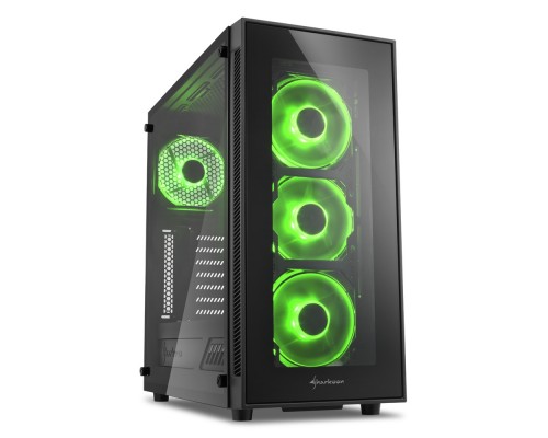 Корпус Sharkoon TG5 green ATX, mATX, Mini-ITX, Midi-Tower, 4 x 120 mm fan, led green, 2 x USB 2.0, 2 x USB 3.0, Audio, без БП, сталь, черный