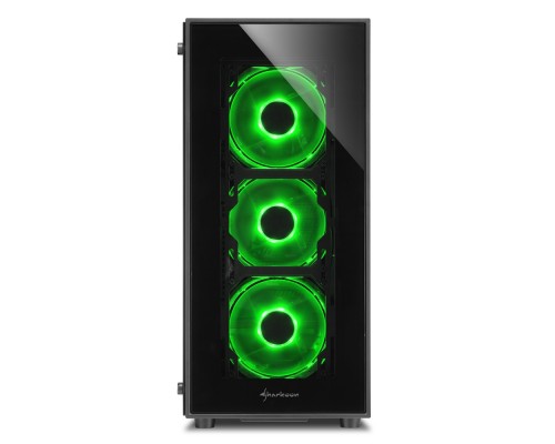 Корпус Sharkoon TG5 green ATX, mATX, Mini-ITX, Midi-Tower, 4 x 120 mm fan, led green, 2 x USB 2.0, 2 x USB 3.0, Audio, без БП, сталь, черный