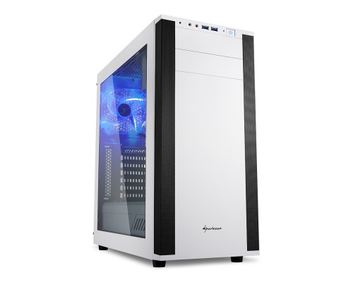 Корпус Sharkoon M25-W WHITE blue led ATX, mATX, Mini-ITX, Midi-Tower, 2 x USB 3.0, Audio, 2 x 120mm fan, без БП, с окном, металл, цвет  белый/черный