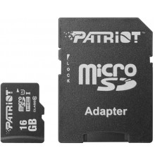 Карта памяти Patriot LX Series PSF16GMCSDHC10 microSD, 16Gb, Class10, UHS Class 1, чтение  до 80 Мб/сек, с SD адаптером                                                                                                                                   