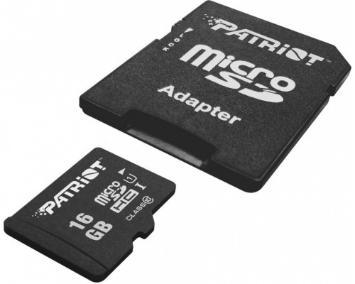 Карта памяти Patriot LX Series PSF16GMCSDHC10 microSD, 16Gb, Class10, UHS Class 1, чтение  до 80 Мб/сек, с SD адаптером