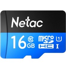 Карта памяти Netac P500 NT02P500STN-016G-R microSD, 16Gb, Class10, UHS-I Class 1 (U1), чтение  до 80 Мб/сек, с SD адаптером                                                                                                                               