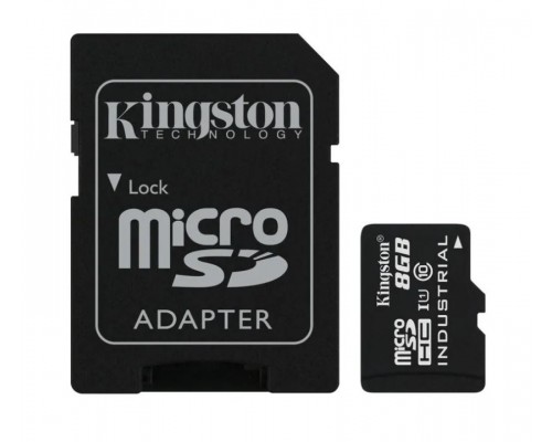 Карта памяти Kingston Industrial SDCIT2/8GB microSD, 8Gb, Class10, UHS-I, U3, V30, A1, чтение  100 Мб/с, с адаптером