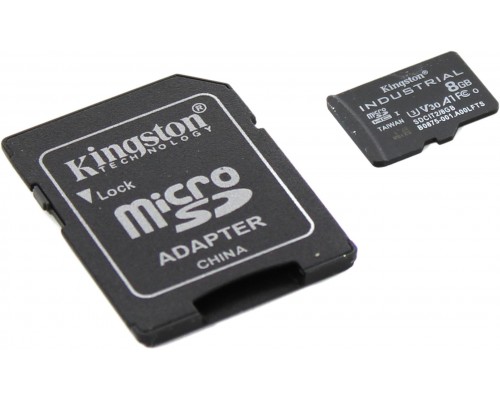 Карта памяти Kingston Industrial SDCIT2/8GB microSD, 8Gb, Class10, UHS-I, U3, V30, A1, чтение  100 Мб/с, с адаптером