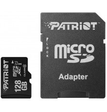 Карта памяти Patriot LX Series PSF128GMCSDXC10 microSD, 128Gb, Class10, UHS Class 1, чтение  до 80 Мб/сек, с SD адаптером                                                                                                                                 