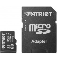 Карта памяти Patriot LX Series PSF32GMCSDHC10 microSD, 32Gb, Class10, UHS Class 1, чтение  до 80 Мб/сек, с SD адаптером                                                                                                                                   