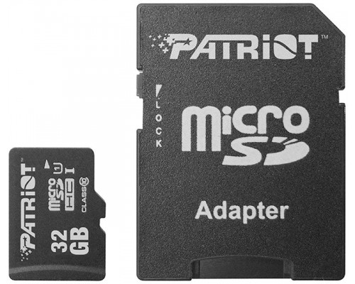 Карта памяти Patriot LX Series PSF32GMCSDHC10 microSD, 32Gb, Class10, UHS Class 1, чтение  до 80 Мб/сек, с SD адаптером