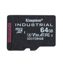 Карта памяти Kingston Industrial SDCIT2/64GBSP microSD, 64Gb, Class10, UHS-I, U3, V30, A1, чтение  100 Мб/с, без адаптера                                                                                                                                 