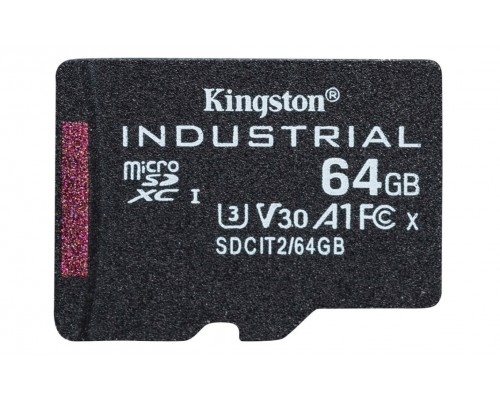 Карта памяти Kingston Industrial SDCIT2/64GBSP microSD, 64Gb, Class10, UHS-I, U3, V30, A1, чтение  100 Мб/с, без адаптера