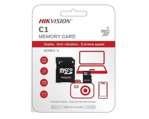 Карта памяти Hikvision HS-TF-C1(STD)/32G/ADAPTER microSD, 32Gb, Class10, UHS-I (U1), V10, чтение  до 92 Мб/сек, с SD адаптером