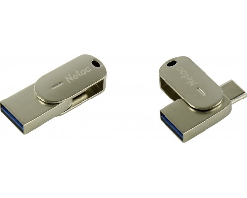 Флеш карта Netac U785C NT03U785C-032G-30PN 32Gb, USB 3.0 + USB Type C, поворотная крышка, металл, серебристый