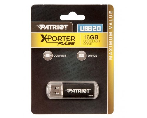 Флеш карта Patriot Xporter Pulse PSF16GXPPBUSB 16Gb, USB 2.0, пластик, с колпачком, черный