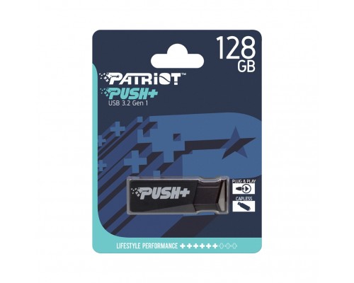 Флеш карта Patriot PUSH+ PSF128GPSHB32U 128Gb, USB 3.2, пластик, выдвижной коннектор, черный