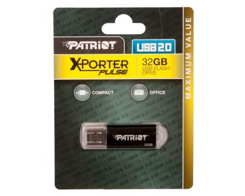 Флеш карта Patriot Xporter Pulse PSF32GXPPBUSB 32Gb, USB 2.0, пластик, с колпачком, черный