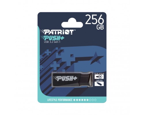 Флеш карта Patriot PUSH+ PSF256GPSHB32U 256Gb, USB 3.2, пластик, выдвижной коннектор, черный