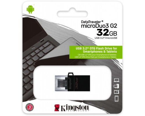 Флеш карта Kingston DataTraveler 32Gb DTDUO3G2/32GB microDuo, USB 3.0/microUSB, чтение  80 МБ/с, черная